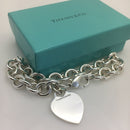 8.75" Large Tiffany & Co Sterling Silver Blank Heart Tag Charm Bracelet Blue Box-2