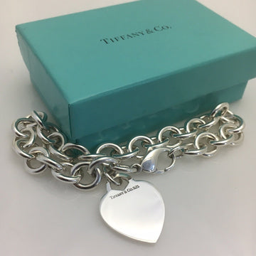 8.75" Large Tiffany & Co Sterling Silver Blank Heart Tag Charm Bracelet Blue Box - 0
