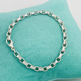 7" Tiffany & Co Sterling Silver Large Oval Rolo Round Link Chain Bracelet