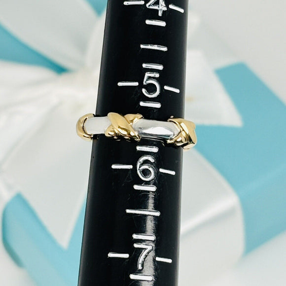 Size 5.5 Tiffany Signature X Kiss Ring in Yellow 750 Gold and Sterling Silver