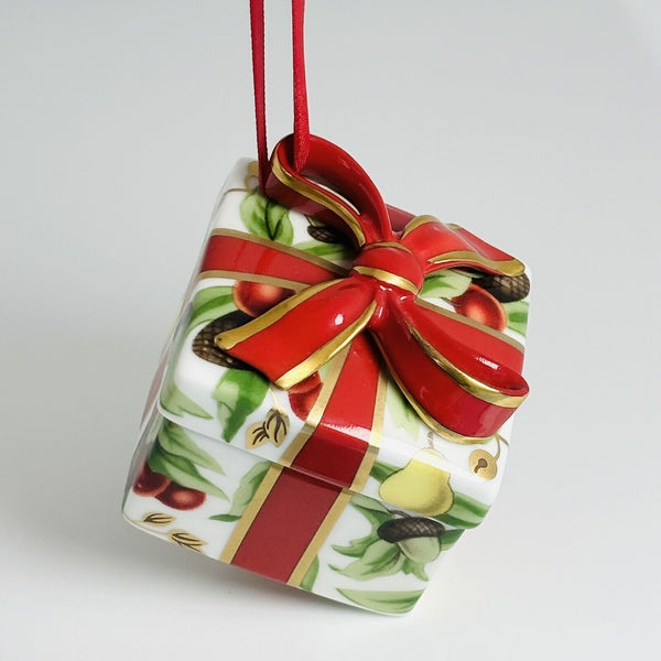 Tiffany Holiday Gift Box and Bow Christmas Holiday Ornament Bone China Porcelain - 1