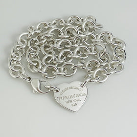20" Return to Tiffany & Co Heart Tag Choker Necklace Center Heart Large Links - 0