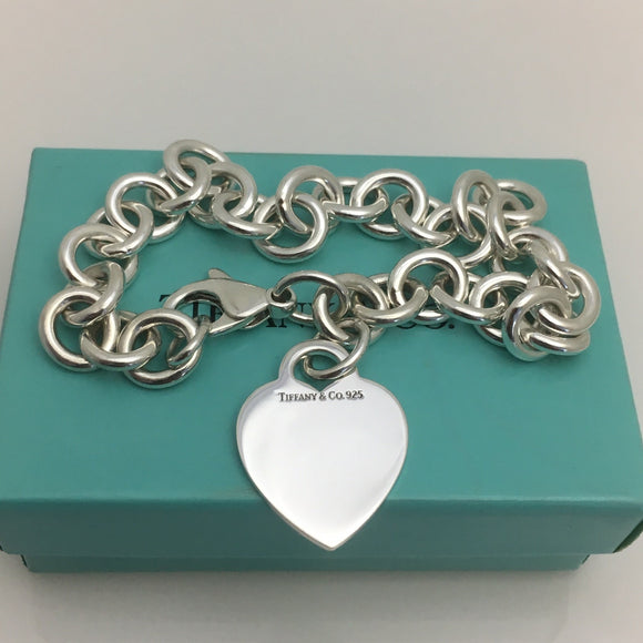 8 inch Tiffany & Co Blank Heart Tag Charm Bracelet in Sterling Silver