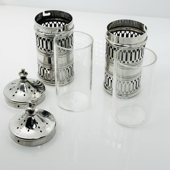 Tiffany & Co Vintage Salt and Pepper Shakers Set in Glass and Silver