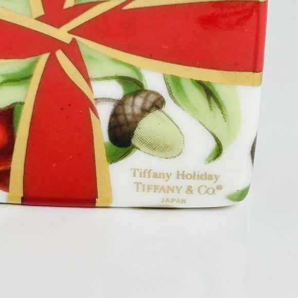 Tiffany Holiday Gift Box and Bow Christmas Holiday Ornament Bone China Porcelain