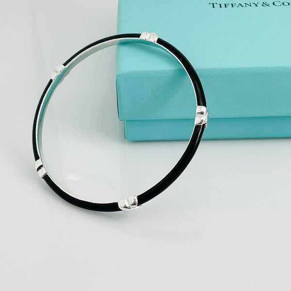 Tiffany & Co Signature X Black Enamel Bangle Bracelet in Sterling Silver 925 - 4