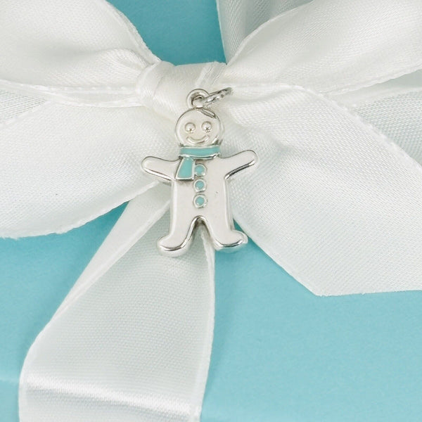 Tiffany & Co Gingerbread Man Christmas Charm in Blue Enamel and Silver - 2