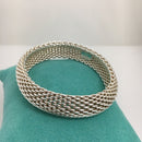 7" SMALL Tiffany & Co Sterling Silver Somerset Mesh Weave Bangle Bracelet-7