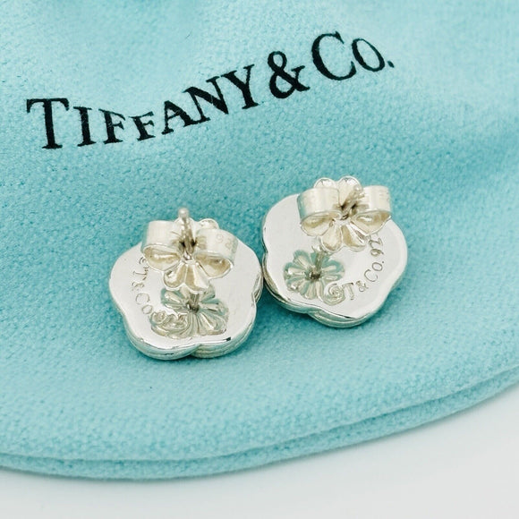 Tiffany Flower Knot Celtic Love Weave Stud Earrings in Sterling Silver