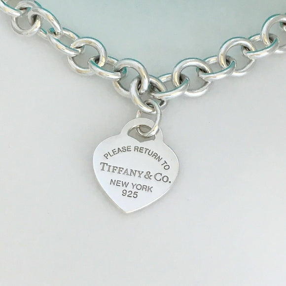 20 inch Large Return to Tiffany & Co New York Heart Tag Necklace in Silver