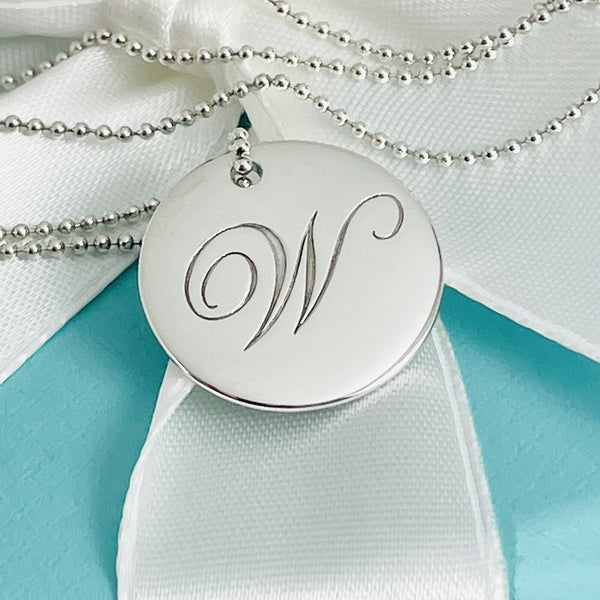 NEW Tiffany Letter W Alphabet Initial Disc Notes Pendant Bead Chain Necklace - 1