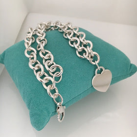 18" Tiffany & Co Sterling Silver Engravable Blank Heart Tag Necklace - 0