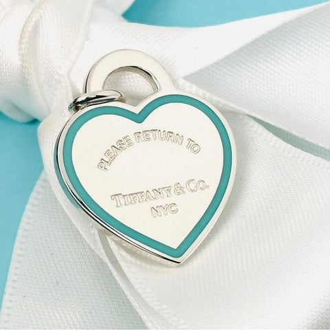 Return to Tiffany & Co Blue Enamel Border Heart Tag charm or Pendant in Silver - 0