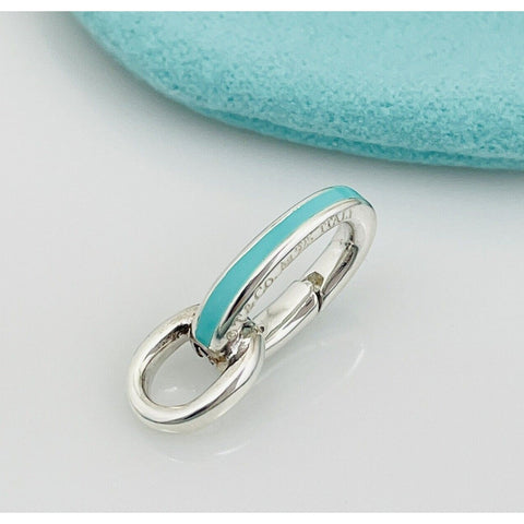 Tiffany Oval Clasping Link Blue Enamel Charm or Bracelet Necklace Extender