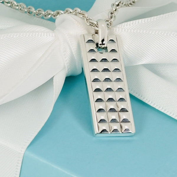 20" Tiffany Diamond Point Studded Pendant 3mm Chain Necklace Mens Unisex - 2
