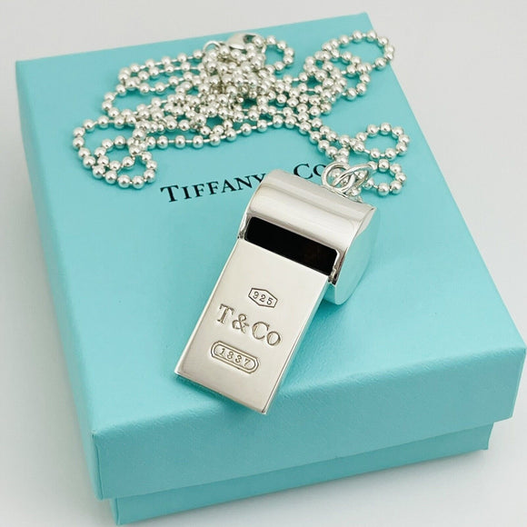 Tiffany Sterling Silver 1837 Whistle Pendant for Coach Teacher Sports Bead Chain