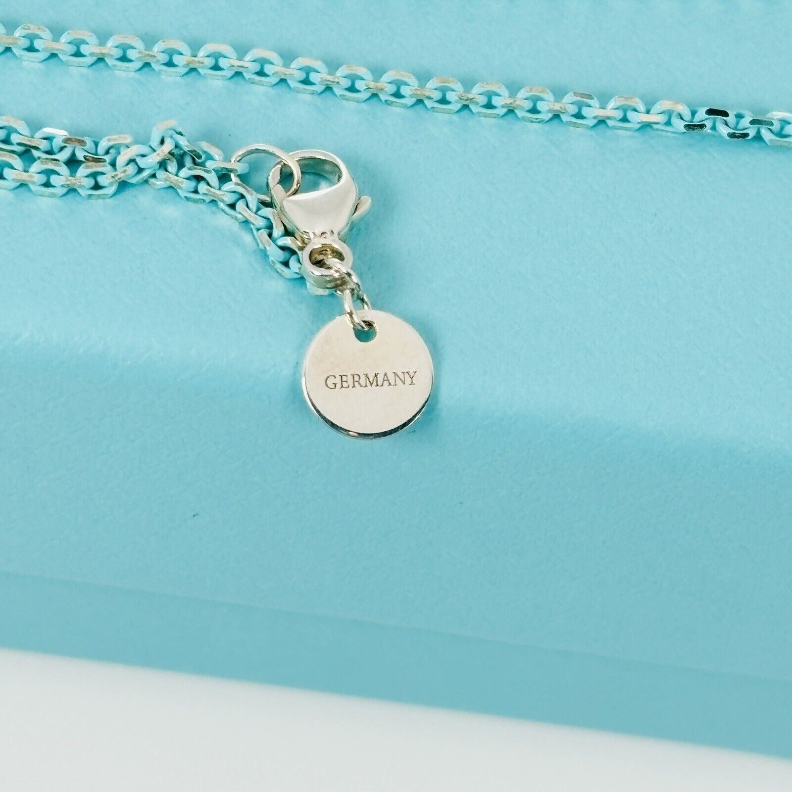Tiffany & Co Sparkler Blue Coated Silver Enamel Chain Necklace 30" 1.7mm Links