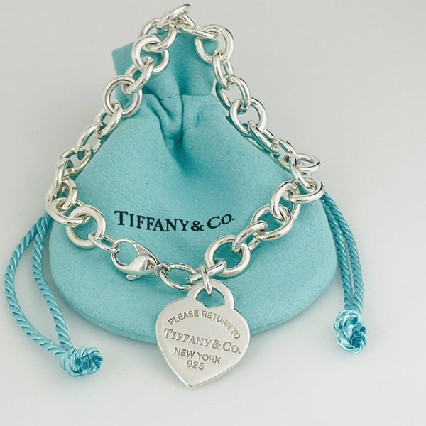 Please Return to Tiffany Heart Tag Charm Bracelet Tiffany Blue Gift Box Pouch - 4
