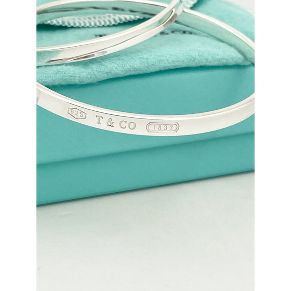 8" Large Tiffany & Co 1837 Double Interlocking Bangle Bracelet in Silver