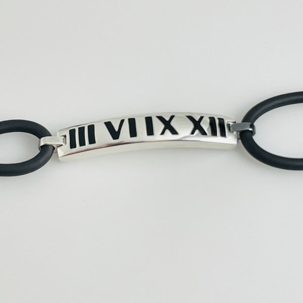 6.5" Tiffany & Co Atlas Bracelet in Black Enamel Rubber and Sterling Silver - 3