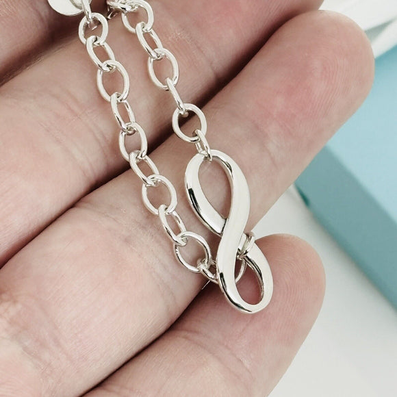 18" Tiffany & Co Infinity Pendant Necklace Large Heavy Oval Links in Silver