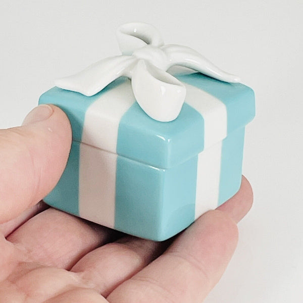 Tiffany Porcelain Blue Trinket Gift Jewelry Box Bone China Mini Small Miniature - 1