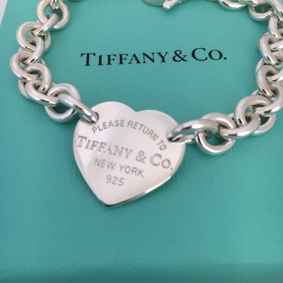 8.5" Large Please Return To Tiffany & Co Center Heart Charm Bracelet in Silver