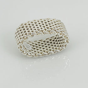Size 4 Tiffany & Co Somerset Ring Mesh Weave in Sterling Silver