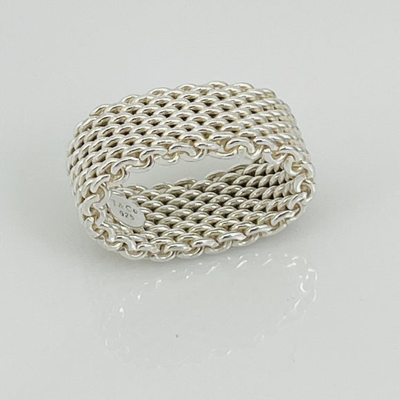 Size 4 Tiffany & Co Somerset Ring Mesh Weave in Sterling Silver