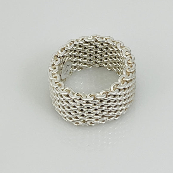 Size 4 Tiffany & Co Somerset Ring Mesh Weave in Sterling Silver