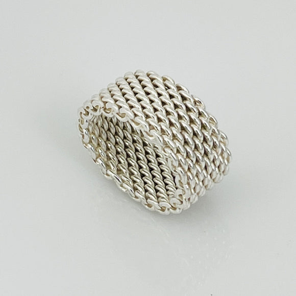 Size 4 Tiffany & Co Somerset Ring Mesh Weave in Sterling Silver