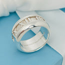 Size 7 Tiffany Atlas Ring Unisex Wide Band Roman Numerals in Sterling Silver-2