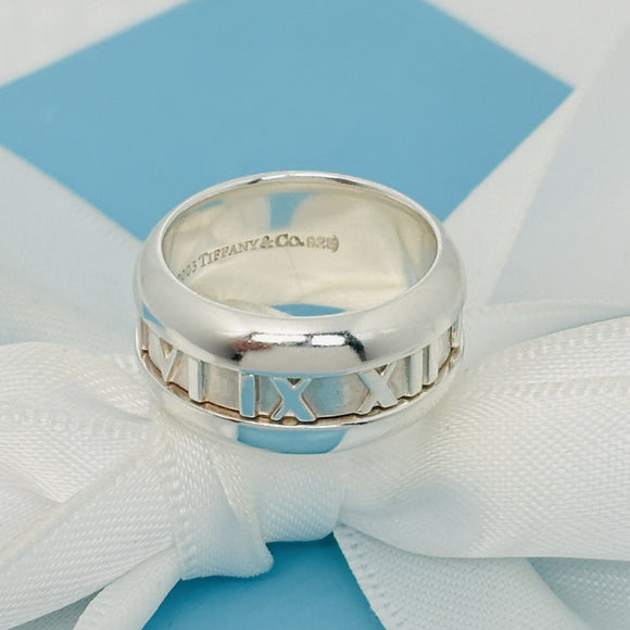 Size 7 Tiffany Atlas Ring Unisex Wide Band Roman Numerals in Sterling Silver