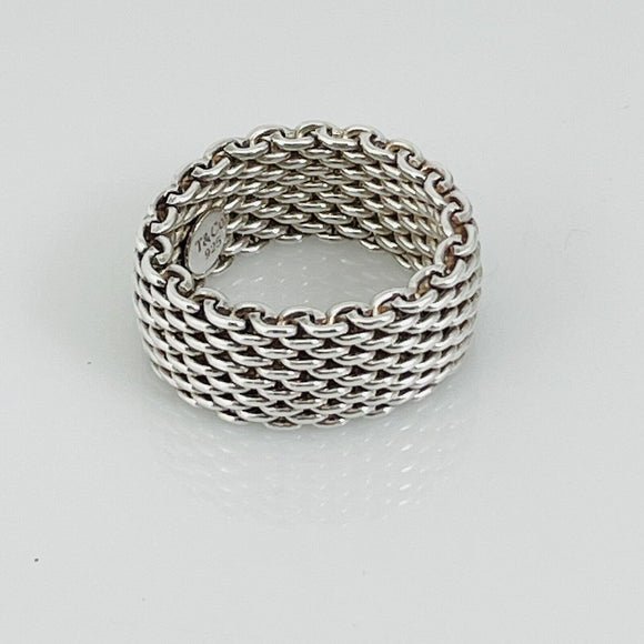 AUTHENTIC Size 6 Tiffany Somerset Mesh Weave Ring Flexible in Sterling Silver