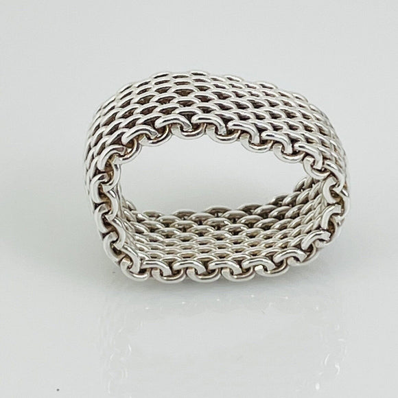 AUTHENTIC Size 6 Tiffany Somerset Mesh Weave Ring Flexible in Sterling Silver