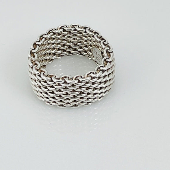 AUTHENTIC Size 6 Tiffany Somerset Mesh Weave Ring Flexible in Sterling Silver