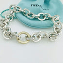 Large 8.5" Tiffany Mens Silver and Gold Circle Round Link Bracelet-1