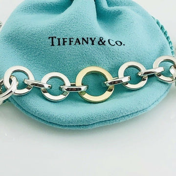 Large 8.5" Tiffany Mens Silver and Gold Circle Round Link Bracelet - 0
