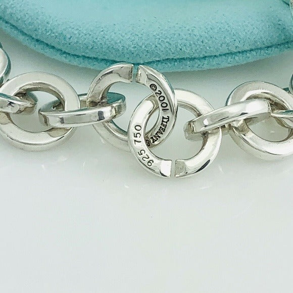 Large 8.5" Tiffany Mens Silver and Gold Circle Round Link Bracelet