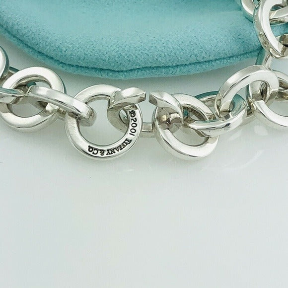Large 8.5" Tiffany Mens Silver and Gold Circle Round Link Bracelet