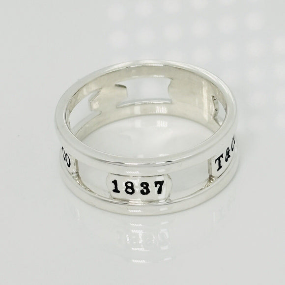Size 12.5 Tiffany & Co 1837 Cutout Stencil Open Ring Mens Unisex in Silver