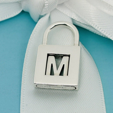 Tiffany Letter M Alphabet Initial Padlock Lock Charm Pendant in Sterling Silver
