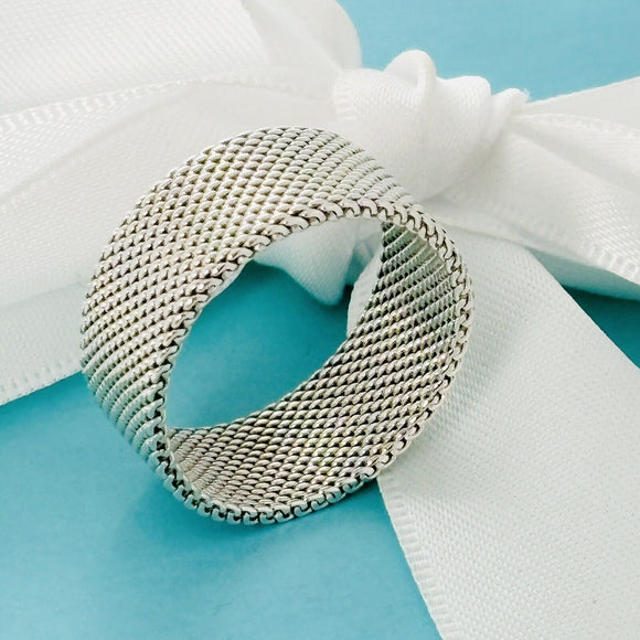 Size 10.5 Tiffany Somerset Ring Firm Mesh Weave Mens Unisex in Sterling Silver