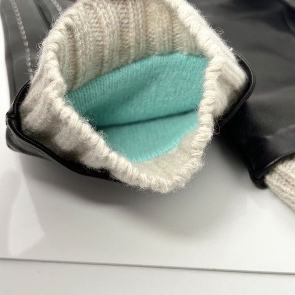 Tiffany & Co Black and Blue Leather and Cashmere Women's Winter Gloves