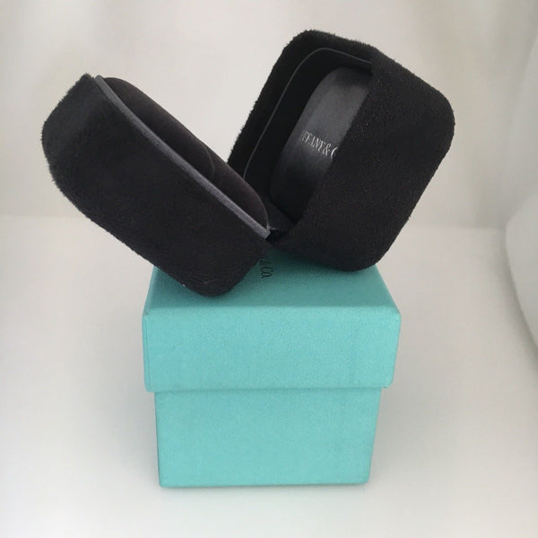 1 Tiffany Ring Gift Storage Box Blue Black Suede Leather Presentation Storage - 3