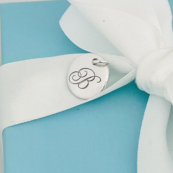 Tiffany Silver Letter B Alphabet Initial Round Circle Notes Charm Pendant