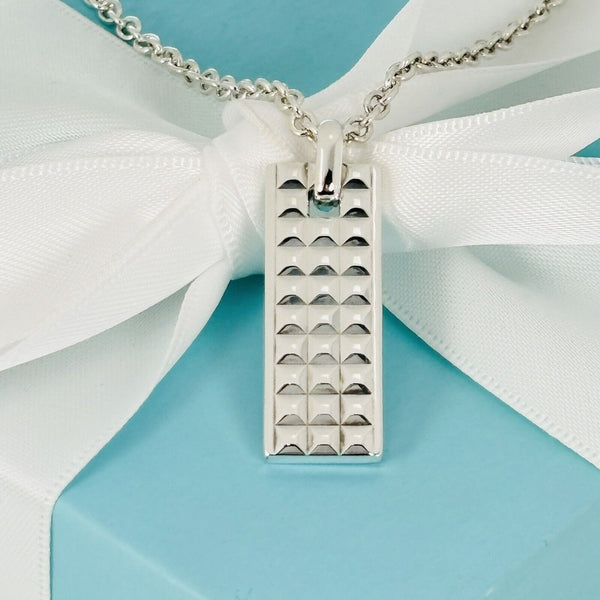 20" Tiffany Diamond Point Studded Pendant 3mm Chain Necklace Mens Unisex - 1