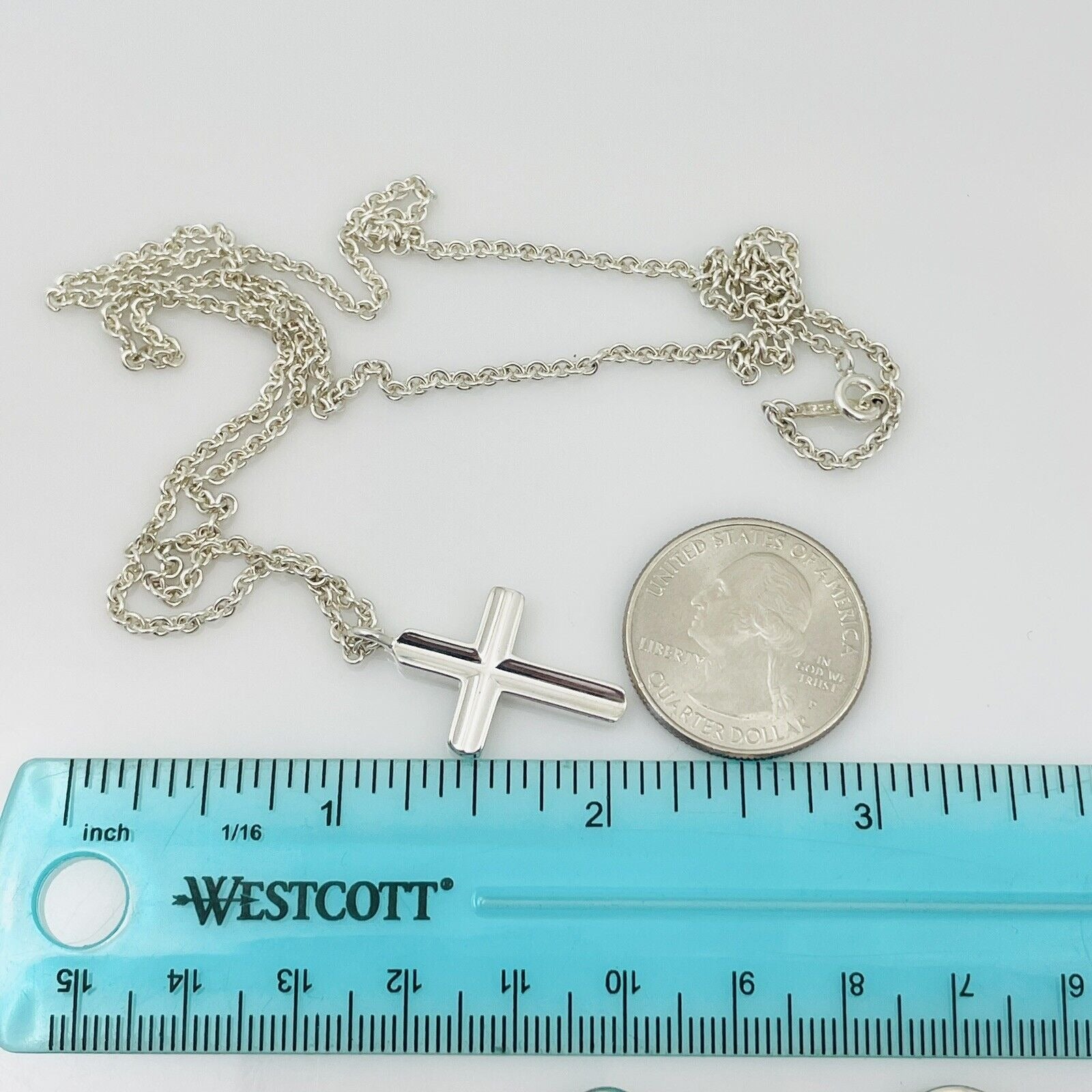 24 inch Tiffany Mens Unisex Cross Large Link Necklace in Concave Sterling Silver