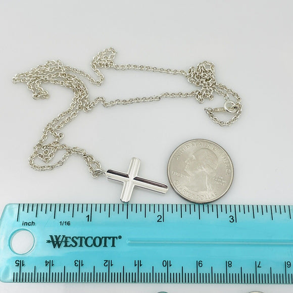 24 inch Tiffany Mens Unisex Cross Large Link Necklace in Concave Sterling Silver