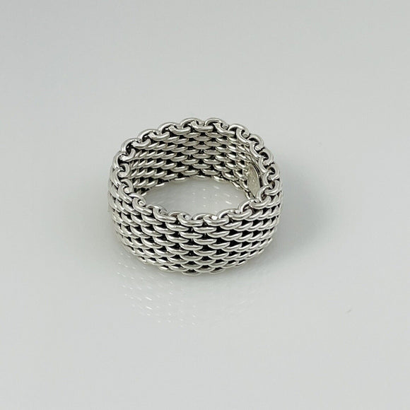 Size 6 Tiffany & Co Somerset Mesh Basket Weave Ring in 925 Sterling Silver